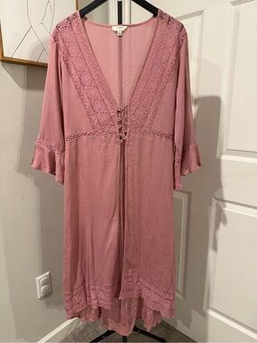 Dusty Rose Lace-Trim Open Front fairy Duster
